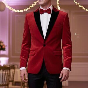 Lars Amadeus Men’s Medium Peak Collar Velvet Blazer Wedding Prom Party Jacket